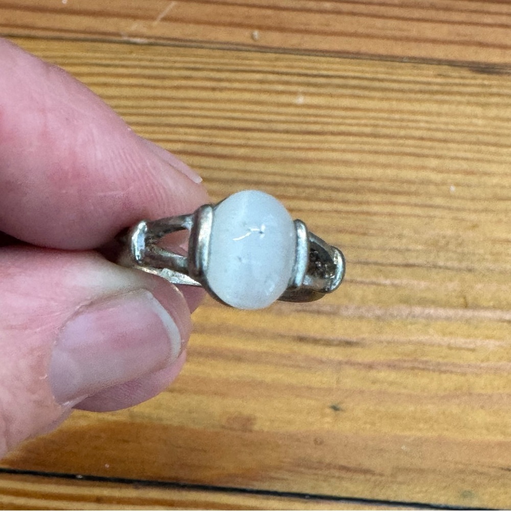 Modern Silver and White Stone Ring with Bezel Setting